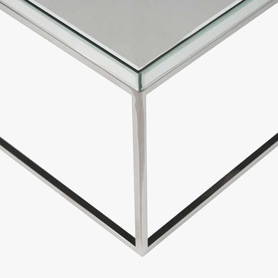 Pacific Lifestyle Living Elysee Mirrored Glass and Silver Metal Square Coffee Table House of Isabella UK