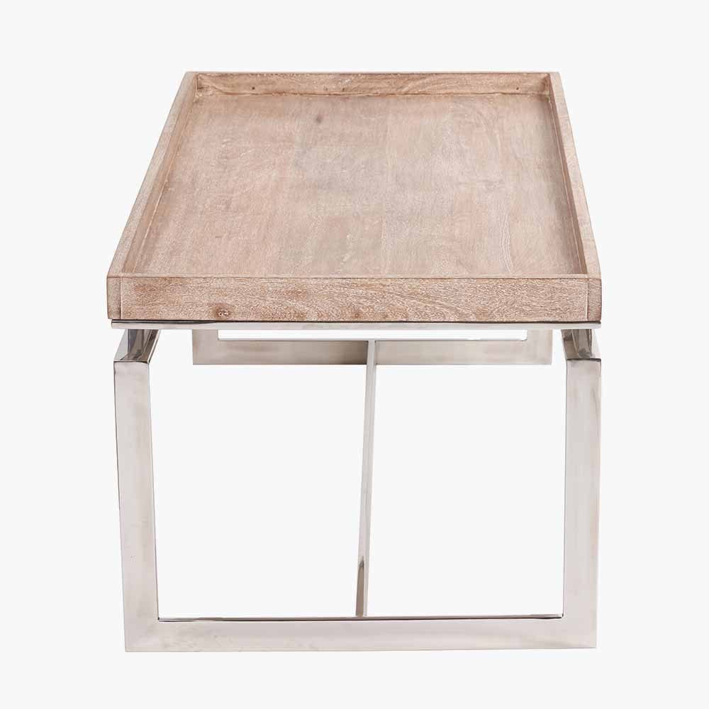 Pacific Lifestyle Living Evelyn Natural Antique Finish Mango Wood and Silver Metal Coffee Table House of Isabella UK