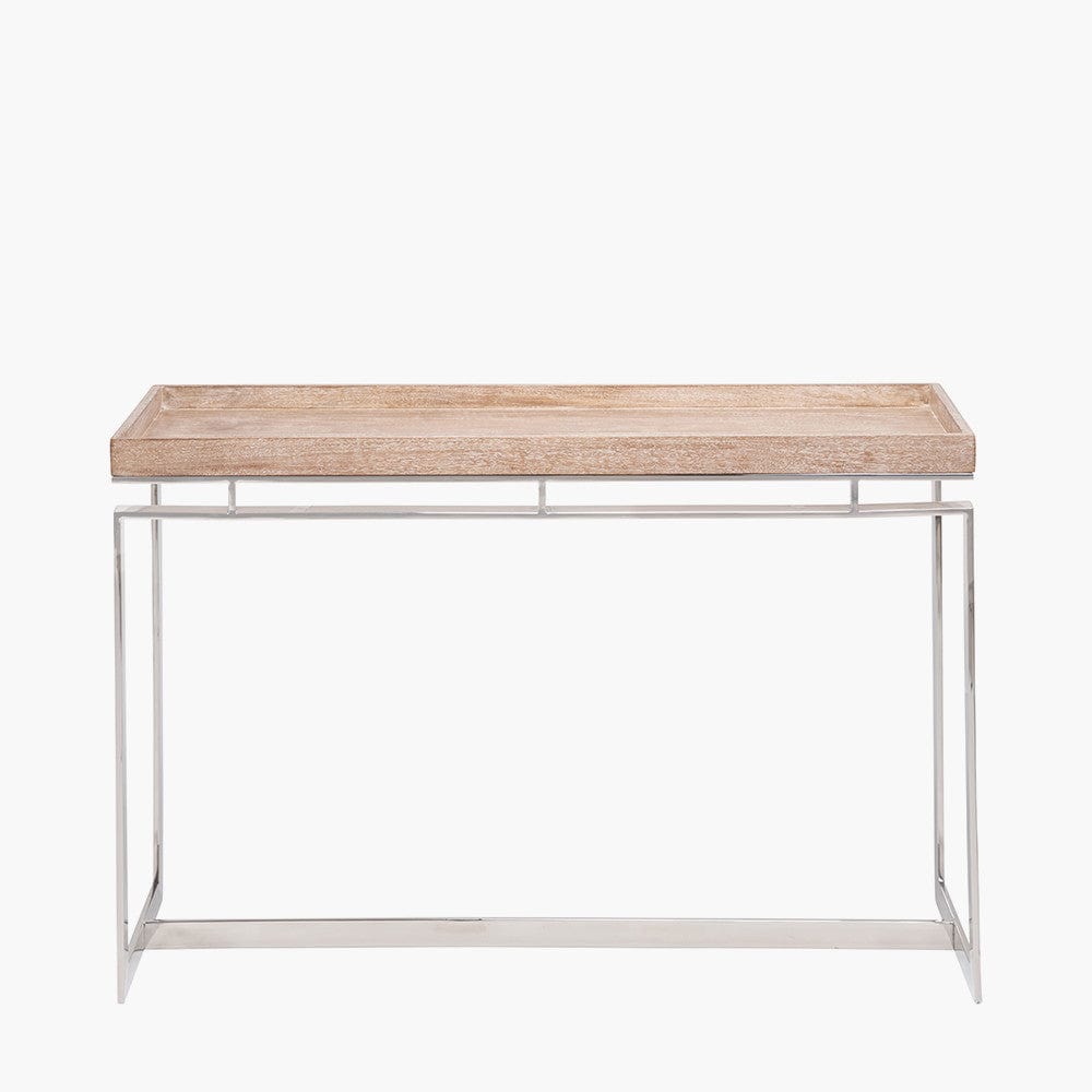 Pacific Lifestyle Living Evelyn Natural Antique Finish Mango Wood and Silver Metal Console Table House of Isabella UK