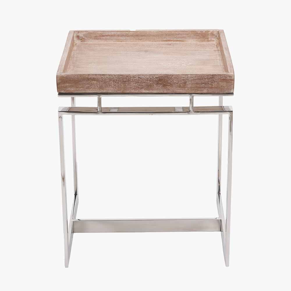 Pacific Lifestyle Living Evelyn Natural Antique Finish Mango Wood and Silver Metal Side Table House of Isabella UK