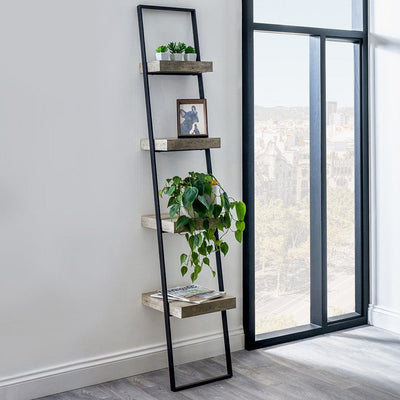 Pacific Lifestyle Living Jersey Concrete Effect Wood Veneer and Black Metal 4 Shelf Unit House of Isabella UK