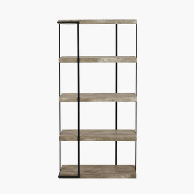 Pacific Lifestyle Living Jersey Concrete Effect Wood Veneer and Black Metal 5 Shelf Unit House of Isabella UK