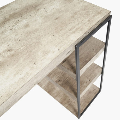 Pacific Lifestyle Living Jersey Concrete Effect Wood Veneer and Black Metal Desk House of Isabella UK