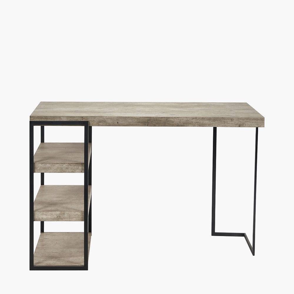 Pacific Lifestyle Living Jersey Concrete Effect Wood Veneer and Black Metal Desk House of Isabella UK