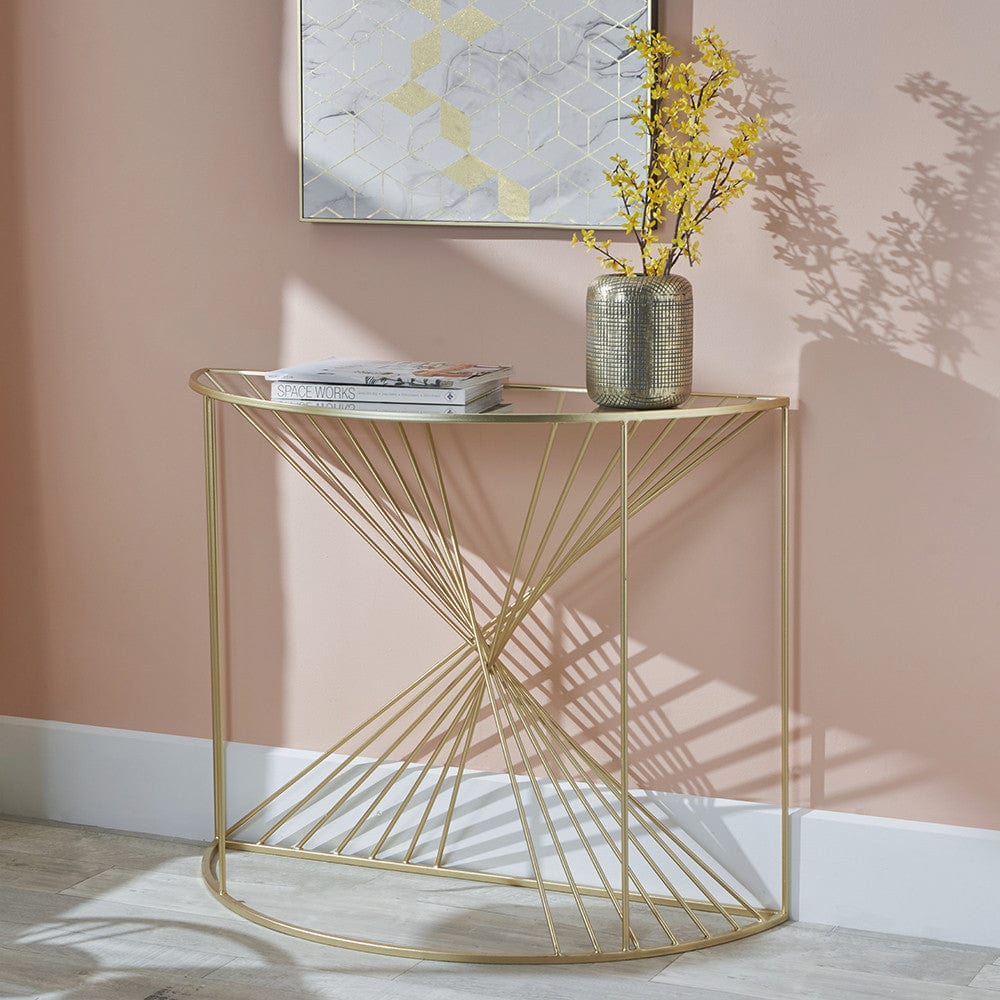 Pacific Lifestyle Living Liberty Glass and Gold Metal Half Moon Console Table House of Isabella UK