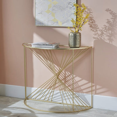 Pacific Lifestyle Living Liberty Glass and Gold Metal Half Moon Console Table House of Isabella UK