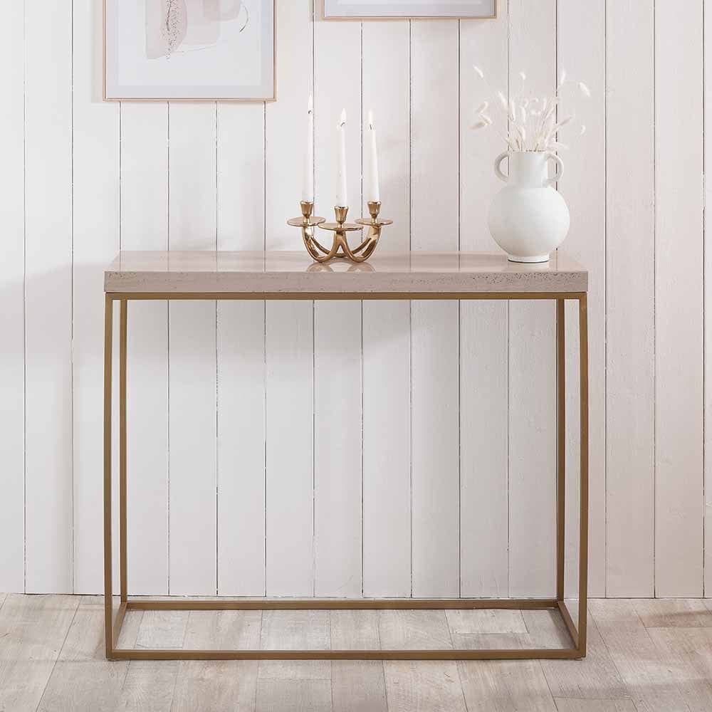 Pacific Lifestyle Living Madison Beige Granite and Burnished Gold Metal Console Table House of Isabella UK