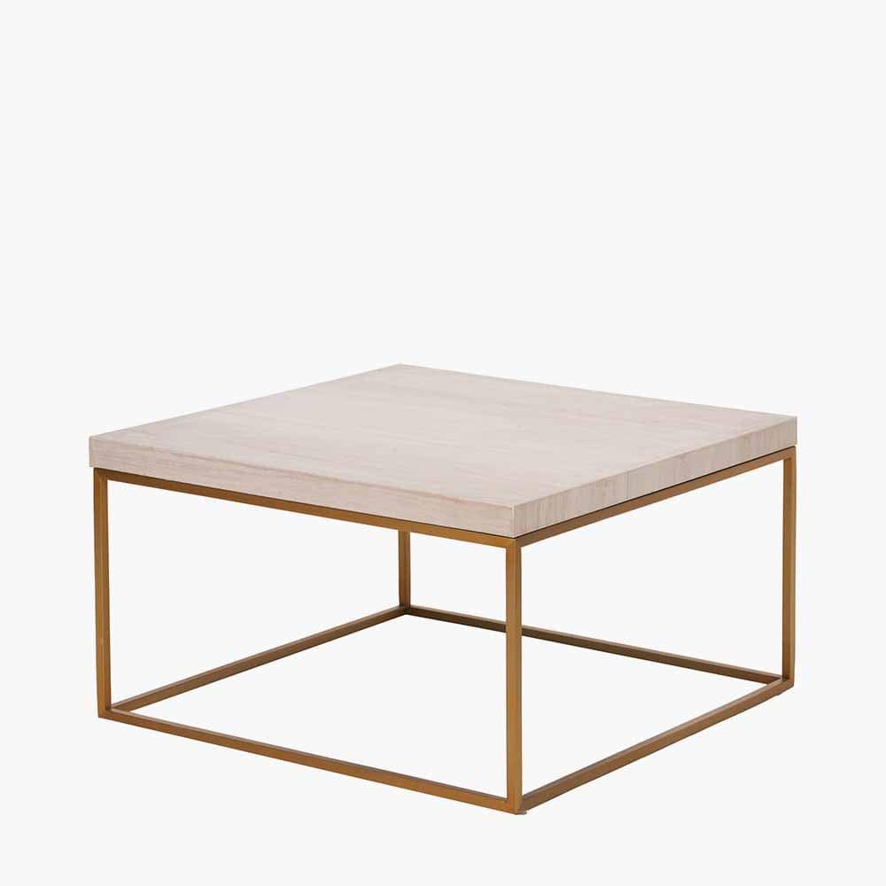 Pacific Lifestyle Living Madison Beige Granite and Burnished Gold Metal Square Coffee Table House of Isabella UK