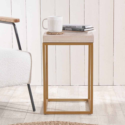 Pacific Lifestyle Living Madison Beige Granite and Burnished Gold Metal Square Side Table House of Isabella UK