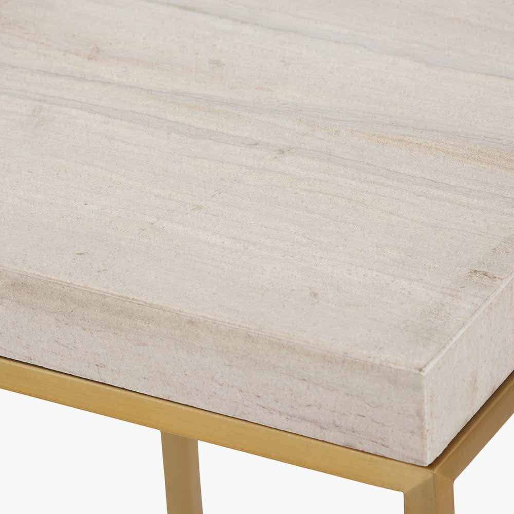 Pacific Lifestyle Living Madison Beige Granite and Burnished Gold Metal Square Side Table House of Isabella UK