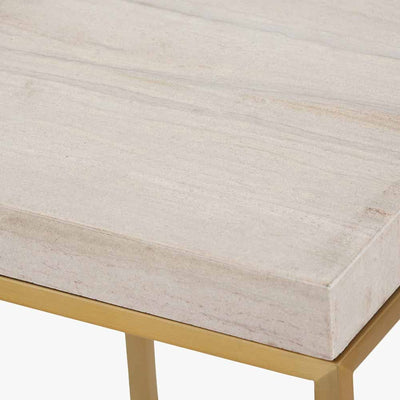 Pacific Lifestyle Living Madison Beige Granite and Burnished Gold Metal Tall Square Side Table House of Isabella UK