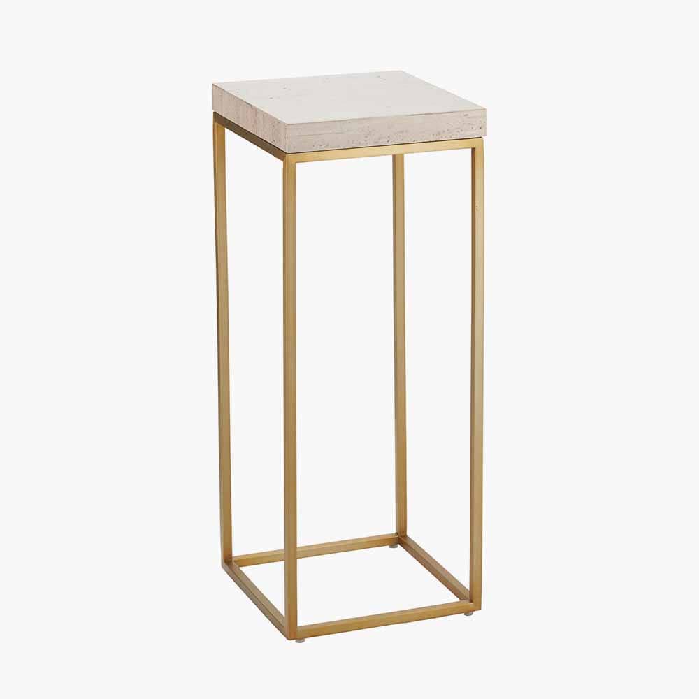 Pacific Lifestyle Living Madison Beige Granite and Burnished Gold Metal Tall Square Side Table House of Isabella UK