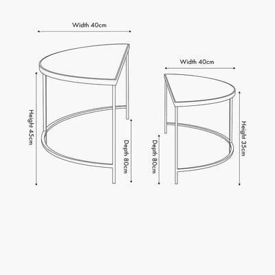 Pacific Lifestyle Living Marazzi S/2 Bevelled Glass and Black Metal Half Moon Coffee Tables House of Isabella UK