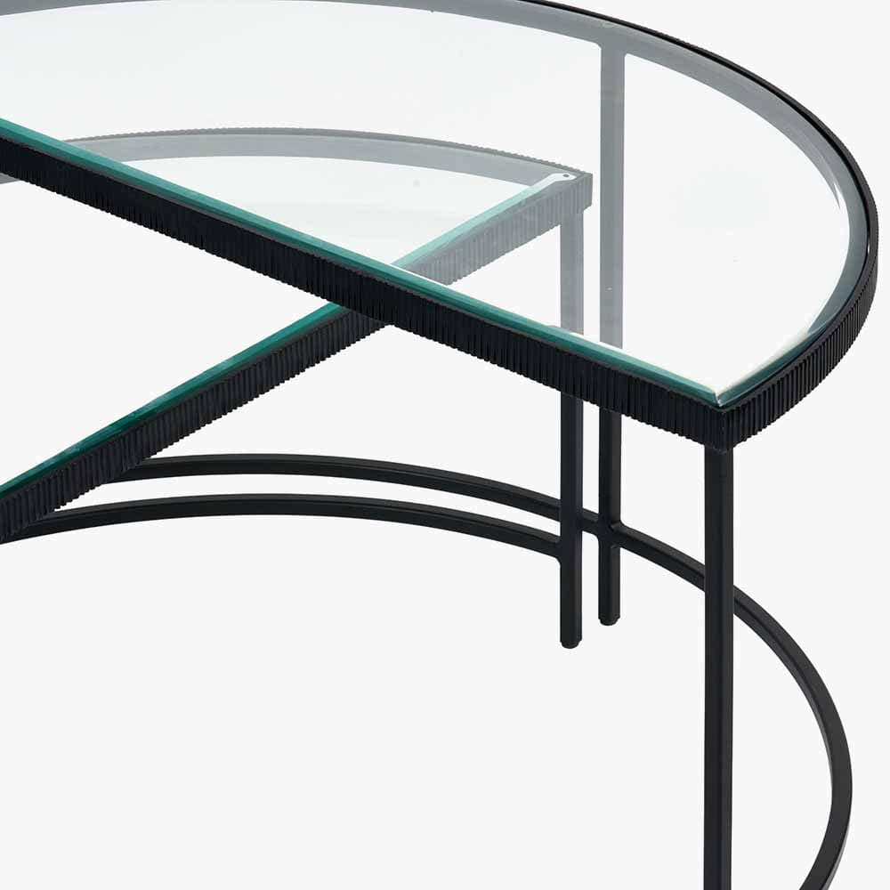 Pacific Lifestyle Living Marazzi S/2 Bevelled Glass and Black Metal Half Moon Coffee Tables House of Isabella UK