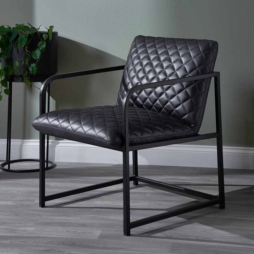 Pacific Lifestyle Living Marchetti Ash Black Leather and Black Metal Arm Chair House of Isabella UK