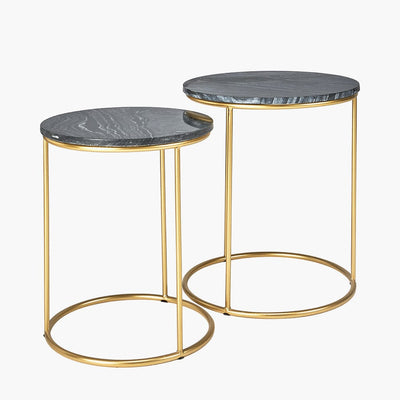 Pacific Lifestyle Living Milly S/2 Black Marble and Gold Metal Side Tables House of Isabella UK