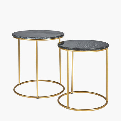 Pacific Lifestyle Living Milly S/2 Black Marble and Gold Metal Side Tables House of Isabella UK