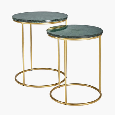 Pacific Lifestyle Living Milly S/2 Green Marble and Gold Metal Side Tables House of Isabella UK