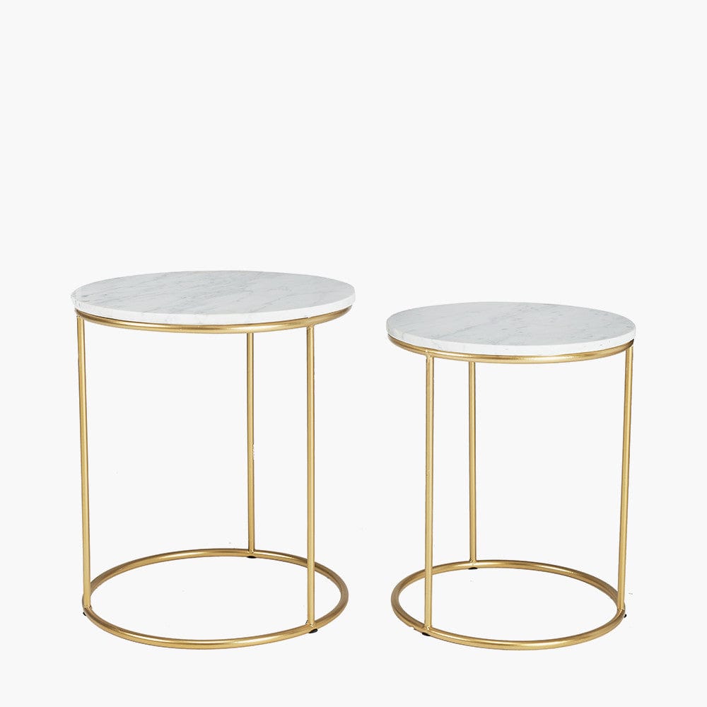 Pacific Lifestyle Living Milly S/2 White Marble and Gold Metal Side Tables House of Isabella UK