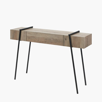Pacific Lifestyle Living Osato Light Brown Wood Veneer and Black Metal 1 Drawer Console Table House of Isabella UK