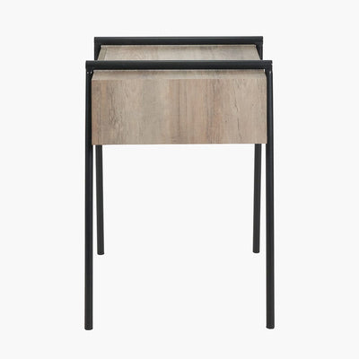 Pacific Lifestyle Living Osato Light Brown Wood Veneer and Black Metal 1 Drawer Side Table House of Isabella UK