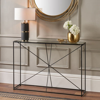 Pacific Lifestyle Living Roxy Glass and Black Metal Console Table House of Isabella UK