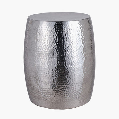 Pacific Lifestyle Living Sangli Polished Silver Hammered Metal Stool House of Isabella UK
