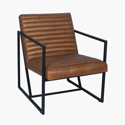 Pacific Lifestyle Living Stefano Natural Brown Leather and Iron Arm Chair House of Isabella UK