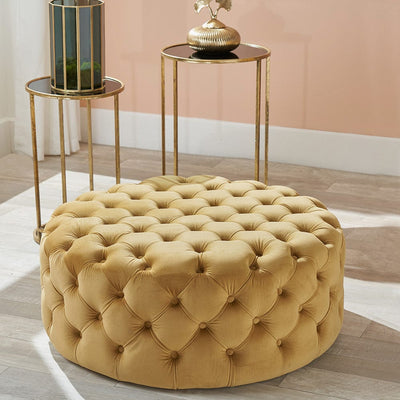 Pacific Lifestyle Living Vittoria Gold Velvet Round Buttoned Pouffe House of Isabella UK