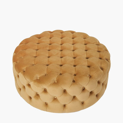 Pacific Lifestyle Living Vittoria Gold Velvet Round Buttoned Pouffe House of Isabella UK