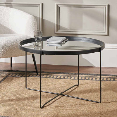 Pacific Lifestyle Living Voss Mirrored Glass and Black Wood Veneer Coffee Table House of Isabella UK