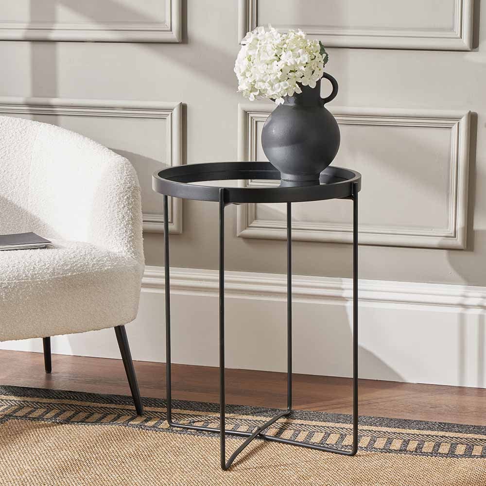 Pacific Lifestyle Living Voss Mirrored Glass and Black Wood Veneer Side Table House of Isabella UK
