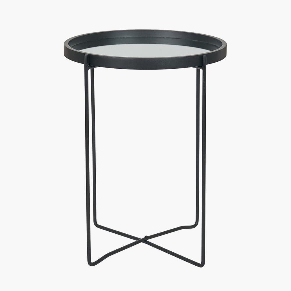 Pacific Lifestyle Living Voss Mirrored Glass and Black Wood Veneer Side Table House of Isabella UK