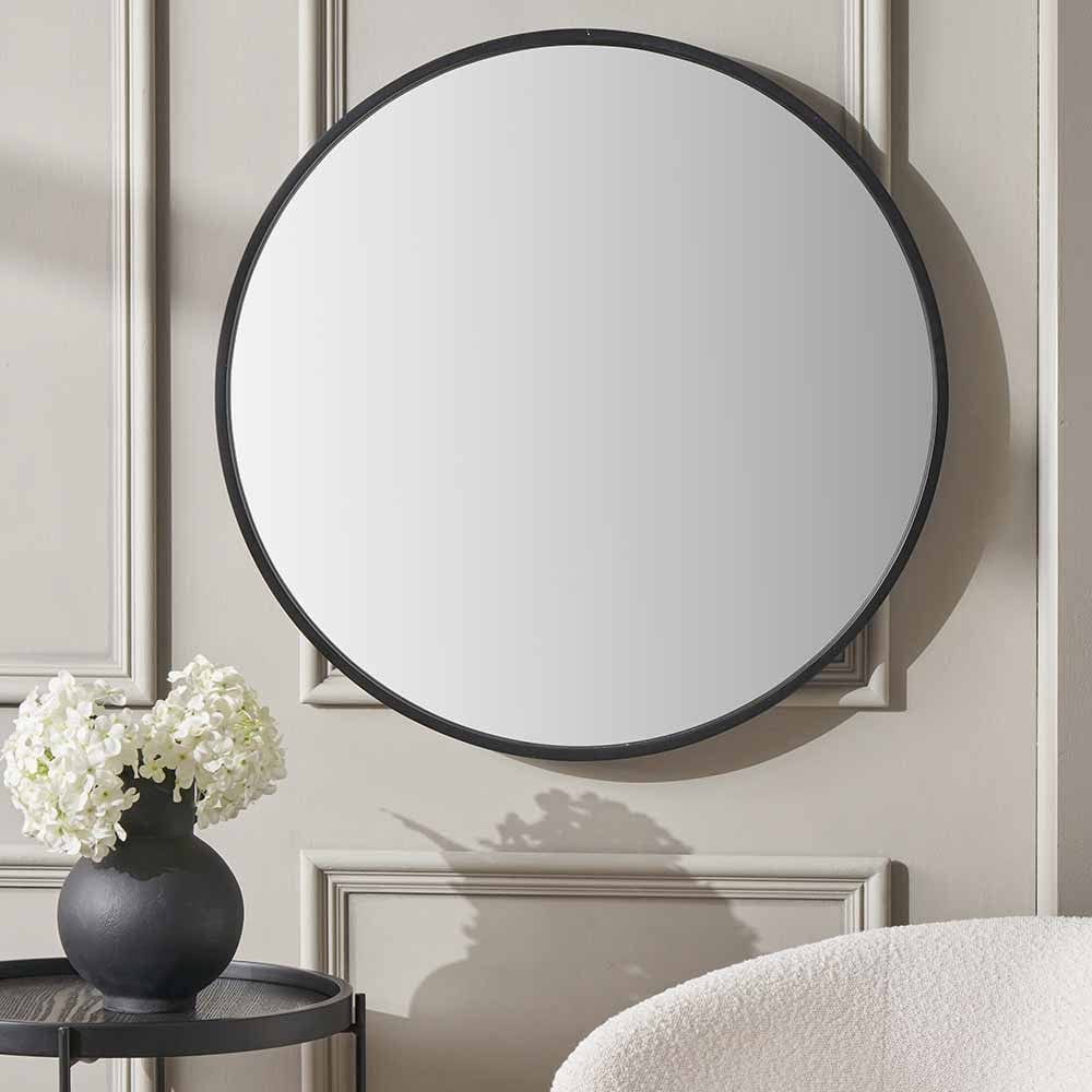 Pacific Lifestyle Mirrors Black Wood Veneer and Mirrored Glass Round Wall Mirror House of Isabella UK