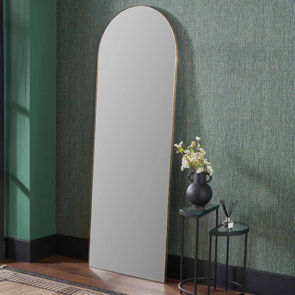 Pacific Lifestyle Mirrors Brushed Gold Metal Slim Frame Arch Floor Mirror House of Isabella UK