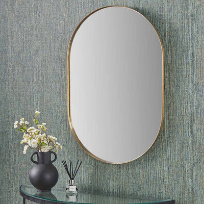 Pacific Lifestyle Mirrors Brushed Gold Metal Slim Frame Oval Wall Mirror House of Isabella UK