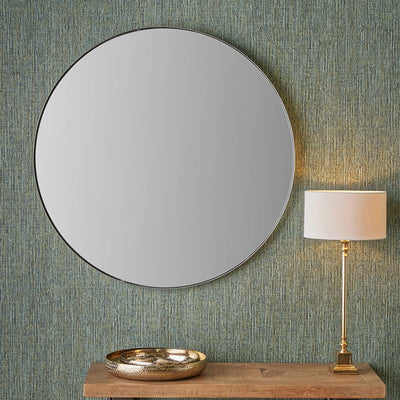 Pacific Lifestyle Mirrors Brushed Silver Metal Slim Frame Round Wall Mirror Large House of Isabella UK