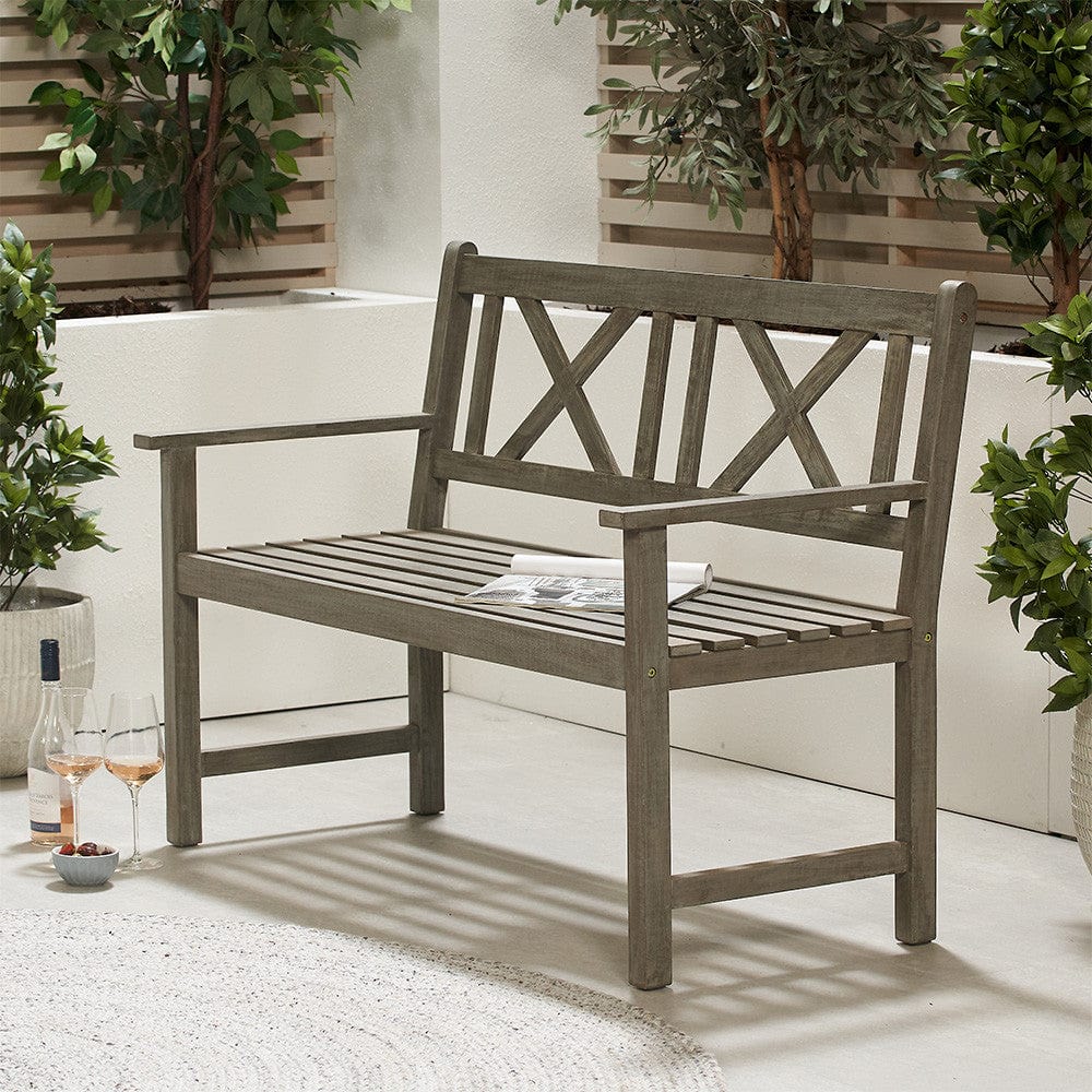 Pacific Lifestyle Outdoors Cambridge Antique Grey 2 Seater Acacia Wood Bench K/D House of Isabella UK