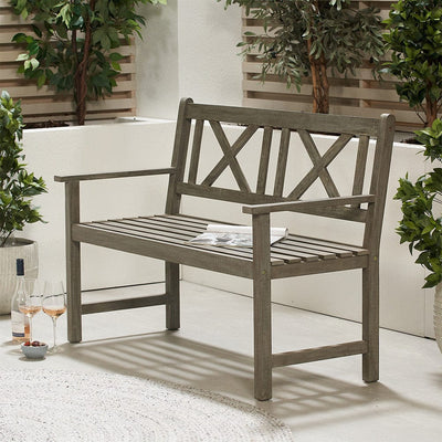 Pacific Lifestyle Outdoors Cambridge Antique Grey 2 Seater Acacia Wood Bench K/D House of Isabella UK