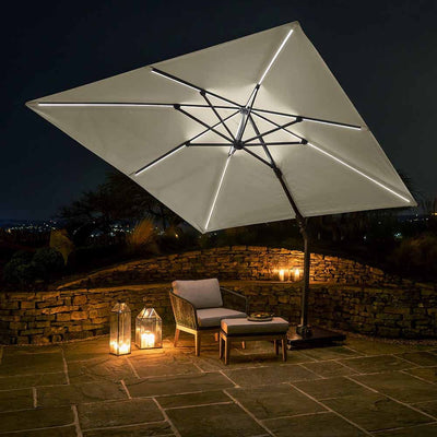 Pacific Lifestyle Outdoors Glow Challenger T2 3m Square Champagne Free Arm Parasol House of Isabella UK