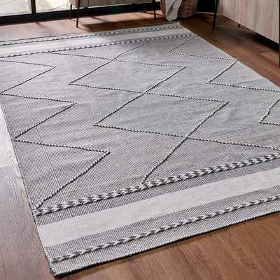 Pacific Lifestyle Outdoors Indoor Outdoor Recycled PET Yarn Grey and White Plaited Stripe Design Rug House of Isabella UK