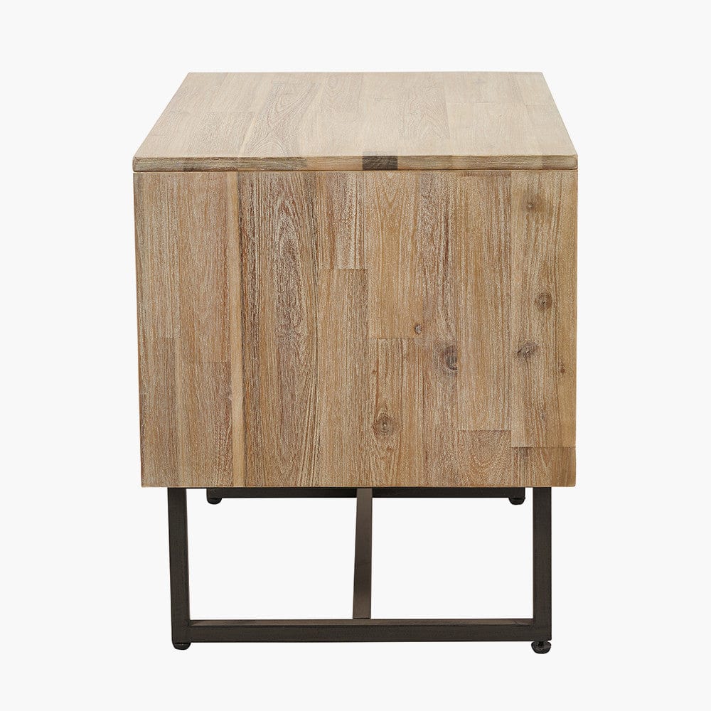 Pacific Lifestyle Sleeping Marca Sand Wash Acacia Wood and Black Metal Bedside Unit House of Isabella UK