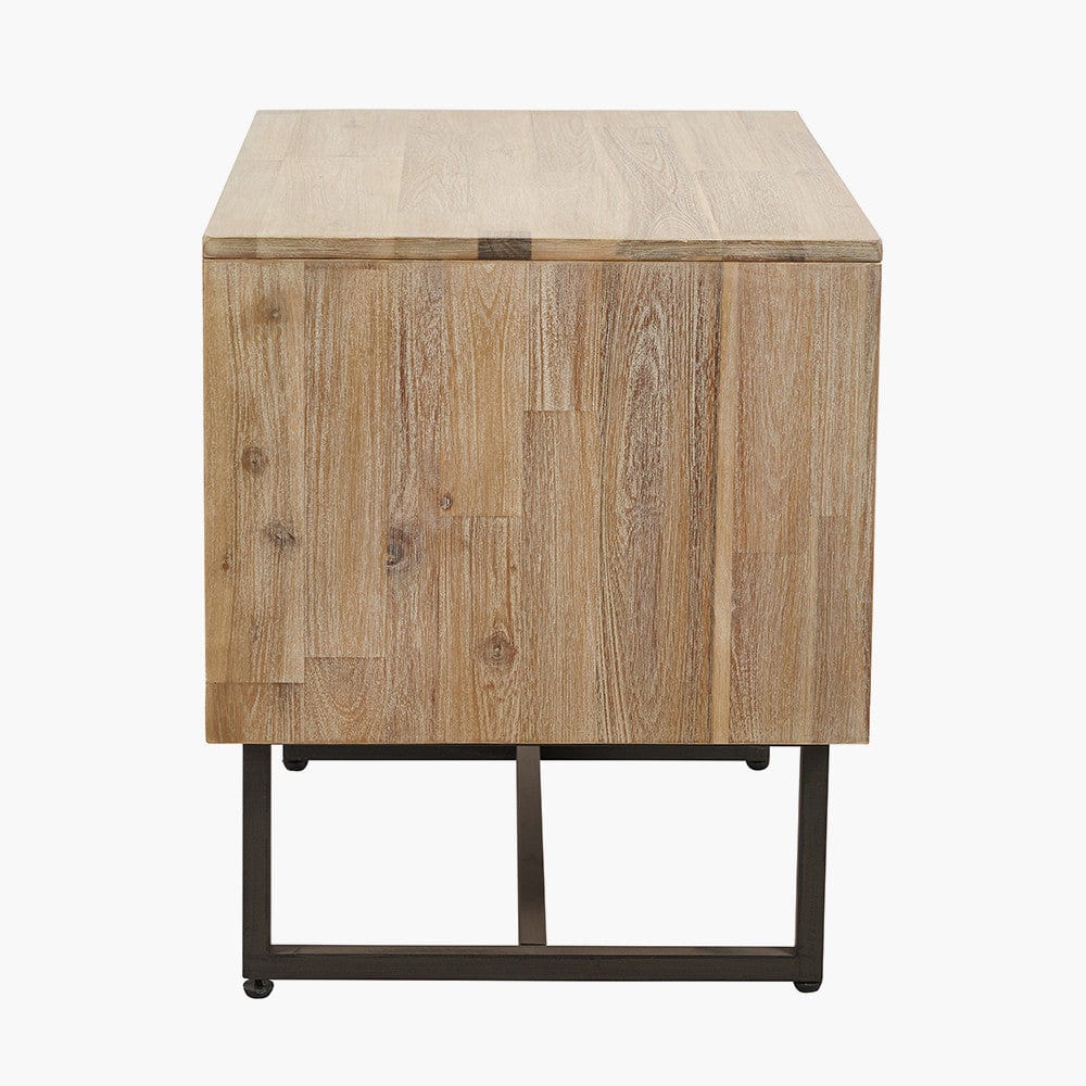 Pacific Lifestyle Sleeping Marca Sand Wash Acacia Wood and Black Metal Bedside Unit House of Isabella UK