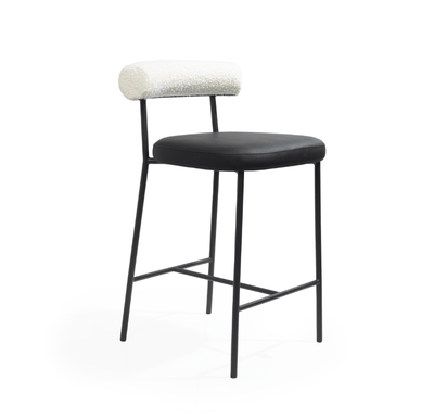 Tommy Franks Dining Alita Stool - Mustang Black & Chex Bouclé Polar House of Isabella UK