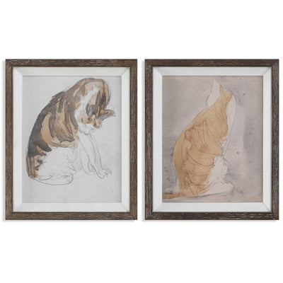 Uttermost Accessories Black Label Cat and Study of a Cat Framed Prints, S/2 House of Isabella UK