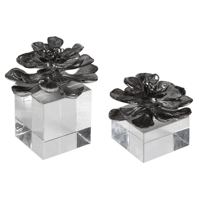 Uttermost Accessories Indian Lotus Metallic Silver Flowers S/2 House of Isabella UK