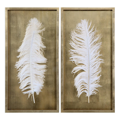 Uttermost Accessories Uttermost White Feathers Gold Shadow Box S/2 House of Isabella UK