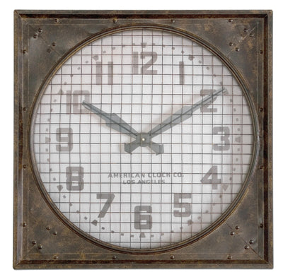 Uttermost Accessories Warehouse Wall Clock W/ Grill House of Isabella UK
