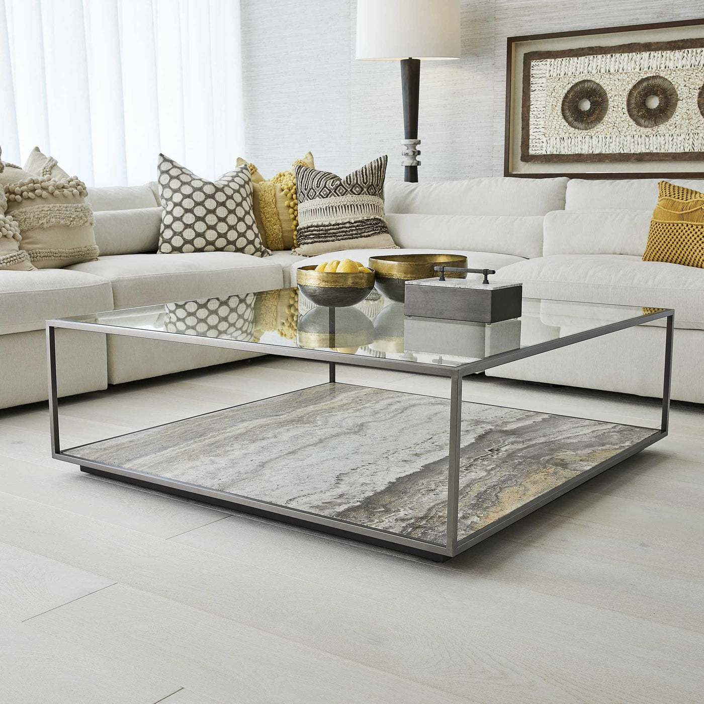 Uttermost Living Floating Plane Coffee Table - Travertine/bronze House of Isabella UK