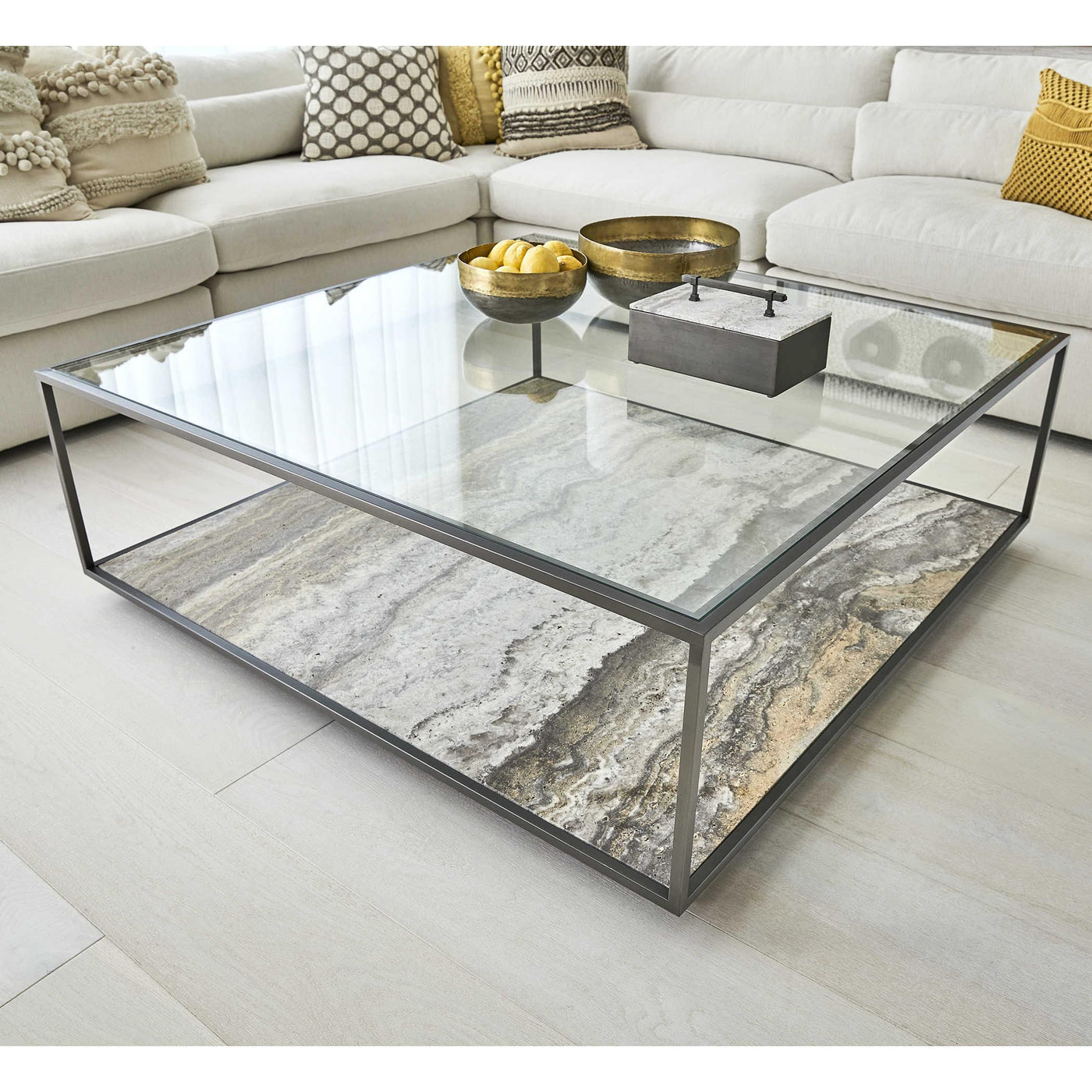 Uttermost Living Floating Plane Coffee Table - Travertine/bronze House of Isabella UK